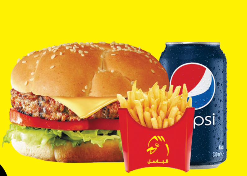 Grilled beef burger meal